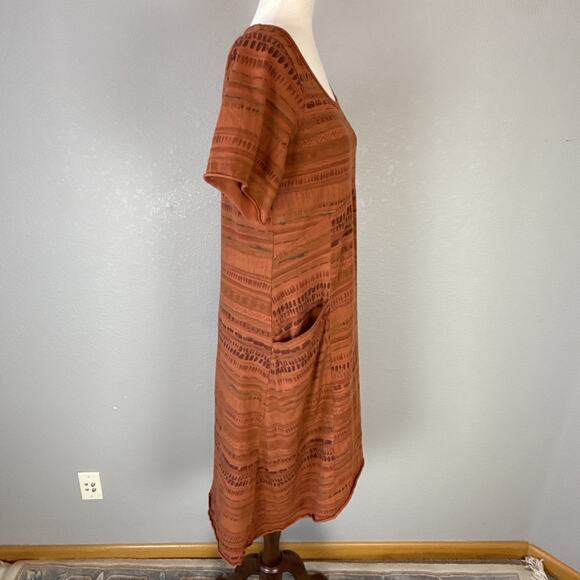 CMC Color Me Cotton Asymmetrical T-Shirt Dress Size M Terracotta Brown Stripe - Picture 7 of 9